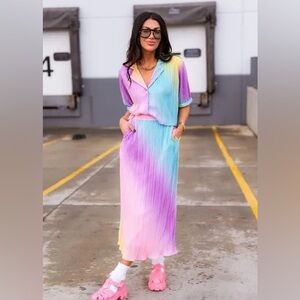 Dressed in LALA Cest La Vie Rainbow Dreams Plisse Shirt & Skirt Set